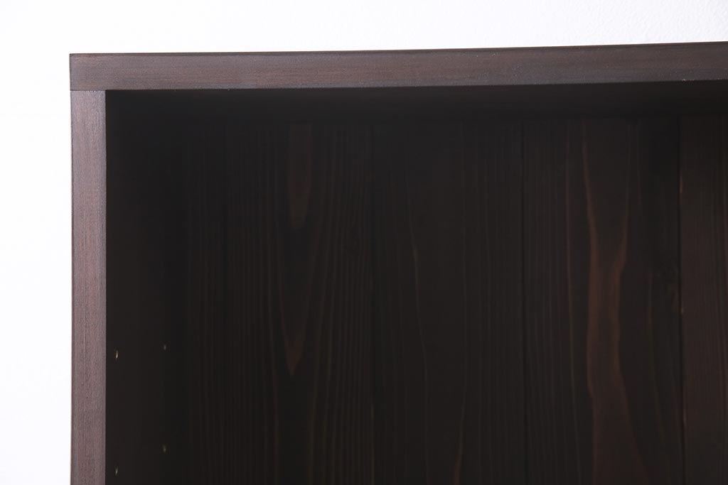 【オーダー注文・受注生産商品】ラフジュ工房オリジナル　無垢材使用　シンプルで使い勝手の良いレトロな薄型ブックシェルフ(収納棚、本棚、ウッドシェルフ)