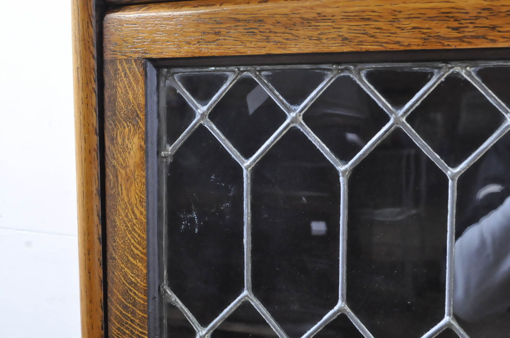 イギリスアンティーク　オーク材　ステンドグラス入りの扉が上品な雰囲気を醸し出すスタッキングブックケース(本箱、収納棚、戸棚、キャビネット、飾り棚、陳列棚、英国)(R-065916)