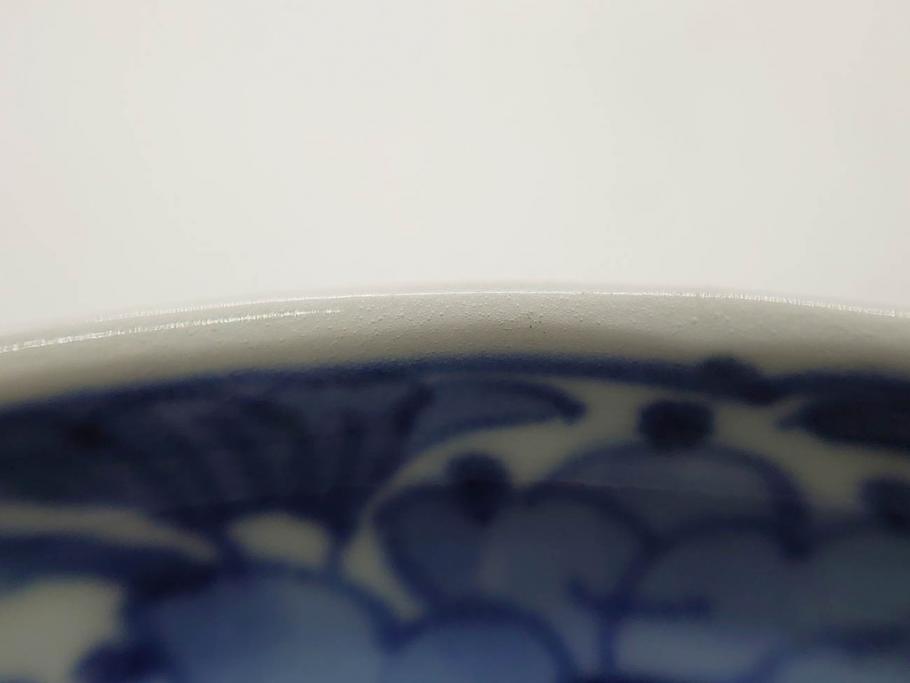 江戸期　古伊万里　染付　冨貴長春　松竹梅　牡丹唐草文様　約17cm　5.6寸　繊細な絵付けに魅了される中皿3枚セット(窓絵、和皿、和食器、五寸六分)(R-079573)