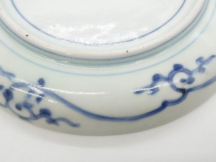 江戸期　古伊万里　染付　冨貴長春　松竹梅　牡丹唐草文様　約17cm　5.6寸　繊細な絵付けに魅了される中皿3枚セット(窓絵、和皿、和食器、五寸六分)(R-079573)