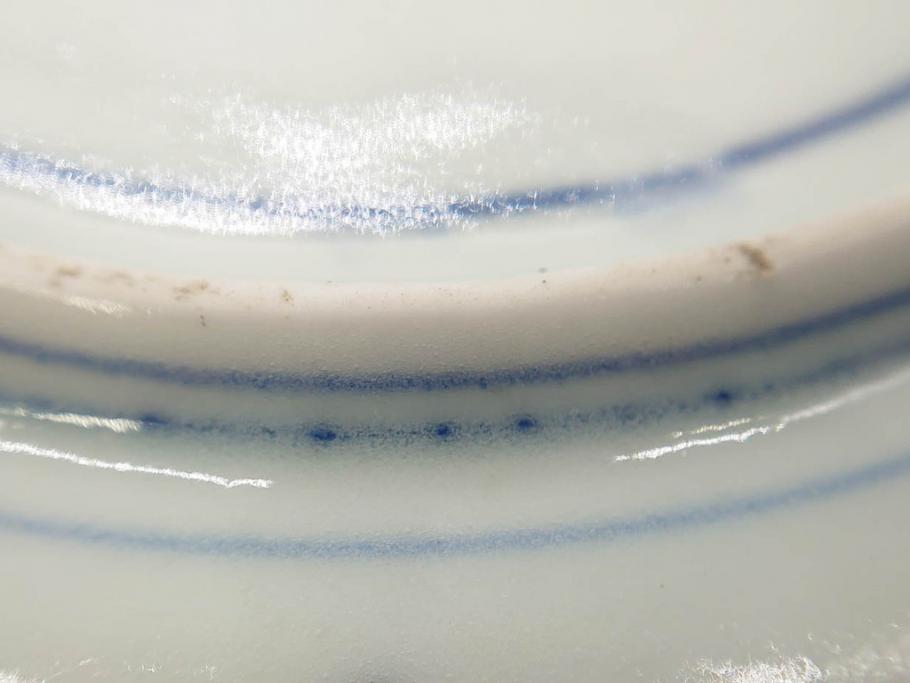 江戸期　古伊万里　染付　冨貴長春　松竹梅　牡丹唐草文様　約17cm　5.6寸　繊細な絵付けに魅了される中皿3枚セット(窓絵、和皿、和食器、五寸六分)(R-079573)