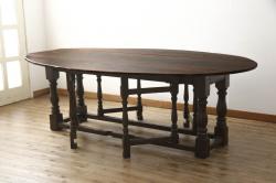 イギリスアンティーク　オーク材　特大　挽き物の脚が美しいゲートレッグテーブル(バタフライテーブル、エクステンションテーブル、ダイニングテーブル、4人掛け、6人掛け)(R-060070)