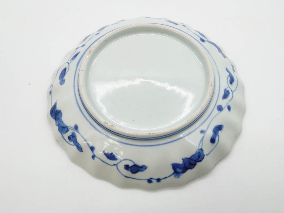 江戸期　古伊万里　染付　山水図　5.7寸　細部まで絵付けされた見事な中皿2枚セット(風景、和皿、和食器、なます皿、変形皿、五寸七分)(R-079575)