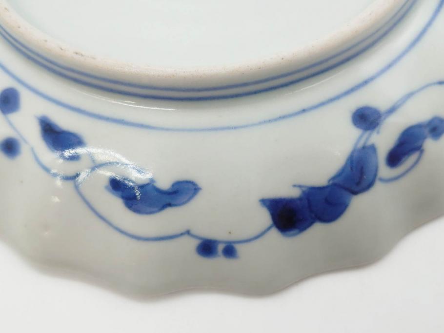 江戸期　古伊万里　染付　山水図　5.7寸　細部まで絵付けされた見事な中皿2枚セット(風景、和皿、和食器、なます皿、変形皿、五寸七分)(R-079575)