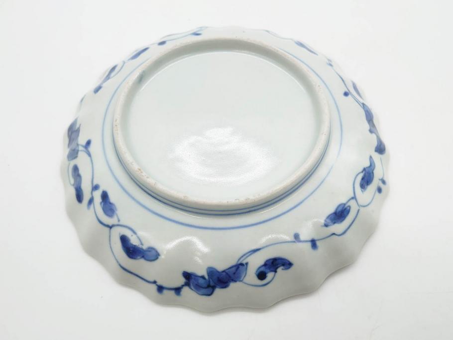 江戸期　古伊万里　染付　山水図　5.7寸　細部まで絵付けされた見事な中皿2枚セット(風景、和皿、和食器、なます皿、変形皿、五寸七分)(R-079575)