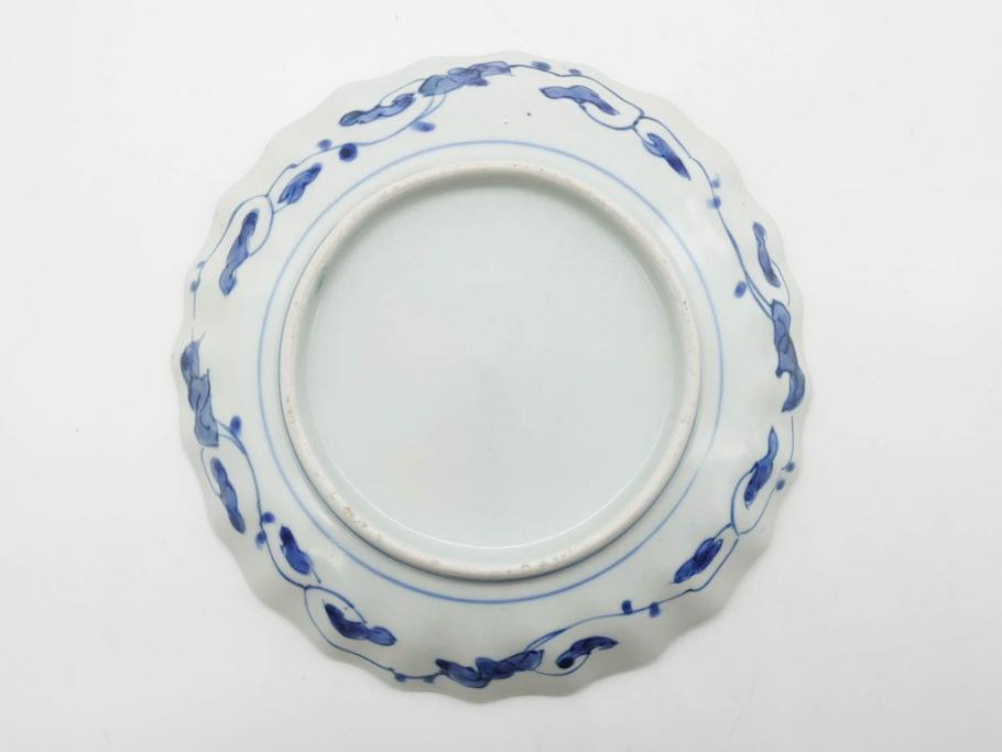 江戸期　古伊万里　染付　山水図　5.7寸　細部まで絵付けされた見事な中皿2枚セット(風景、和皿、和食器、なます皿、変形皿、五寸七分)(R-079575)
