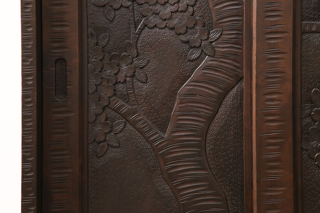 和製ヴィンテージ　軽井沢彫り　桜の彫り込みが美しい下駄箱(キャビネット、収納棚、ビンテージ)(R-050455)