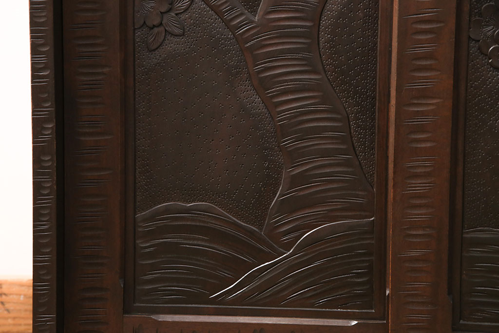 和製ヴィンテージ　軽井沢彫り　桜の彫り込みが美しい下駄箱(キャビネット、収納棚、ビンテージ)(R-050455)