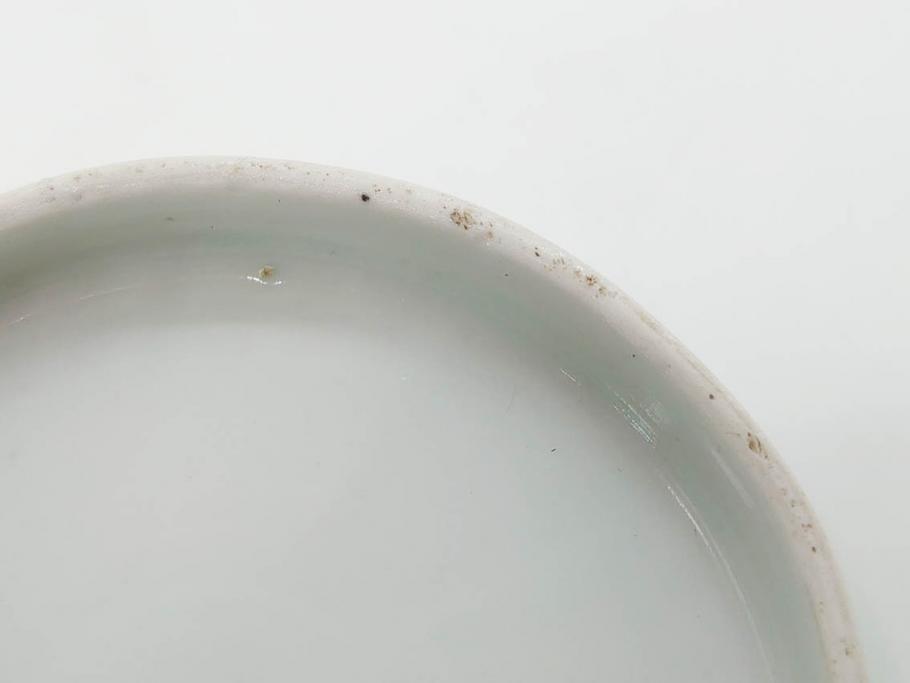 江戸期　古伊万里　染付　線描　蝶花図　約12cm　4寸　爽やかな印象の蓋付き茶碗3客セット(ちょう、蓮?、和食器、どんぶり、蓋茶碗、四寸)(R-079601)