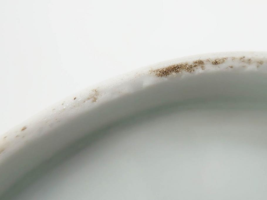 江戸期　古伊万里　染付　線描　蝶花図　約12cm　4寸　爽やかな印象の蓋付き茶碗3客セット(ちょう、蓮?、和食器、どんぶり、蓋茶碗、四寸)(R-079601)
