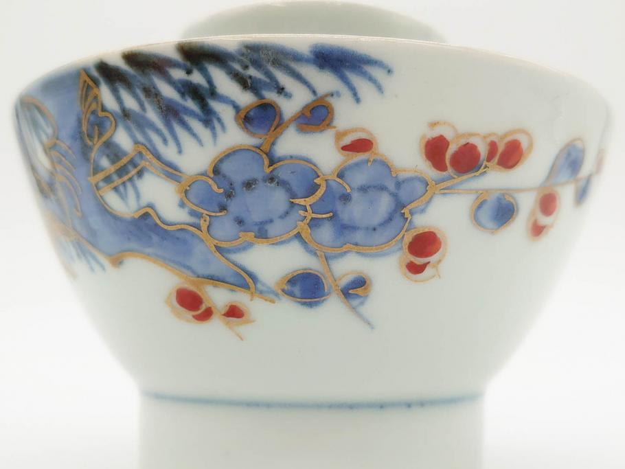 江戸期 古伊万里 染付 色絵 梅 約11cm 3.7寸 食卓を明るく彩る蓋