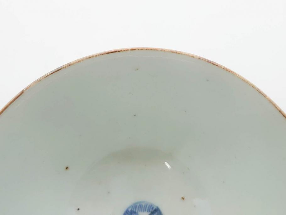 江戸期　古伊万里　染付　色絵　梅　約11cm　3.7寸　食卓を明るく彩る蓋付き茶碗4客セット(金彩、鳥、松、花十字、和食器、蓋茶碗、どんぶり、三寸七分)(R-079602)