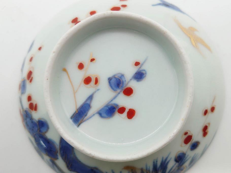 江戸期 古伊万里 染付 色絵 梅 約11cm 3.7寸 食卓を明るく彩る蓋