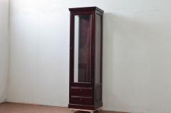 中古　美品　九州　日向民芸家具　美しい木肌と落ち着いた色合いが上品な印象与える縦型三面ガラスキャビネット(ショーケース、ガラスケース、Gケース、陳列棚、飾り棚、コレクションケース、店舗什器)(R-077856)