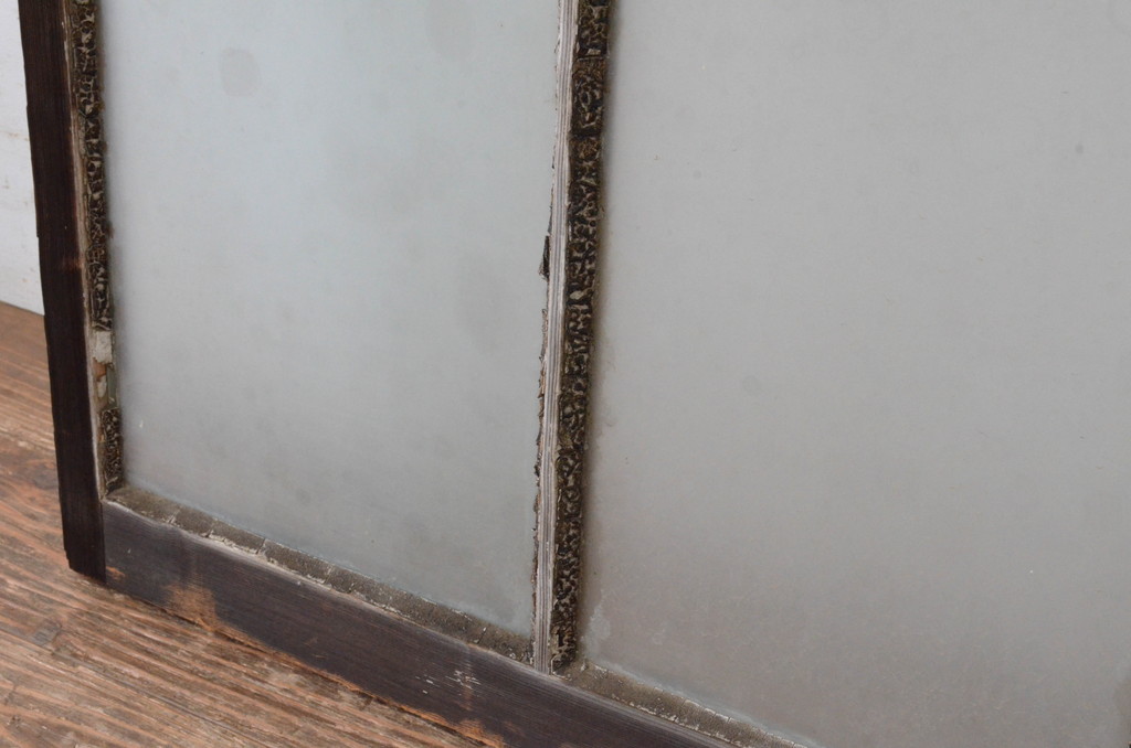 アンティーク建具　古い木味のガラス窓2枚セット(引き戸、ガラス戸)(R-065264)