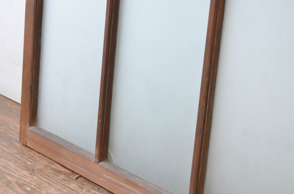 アンティーク建具　上手物!　古い木味の面取り桟ガラス窓2枚セット(ガラス戸、引き戸)(R-065265)