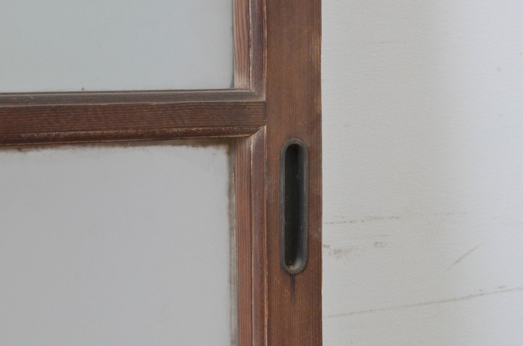 アンティーク建具　上手物!　古い木味の面取り桟ガラス窓2枚セット(ガラス戸、引き戸)(R-065267)