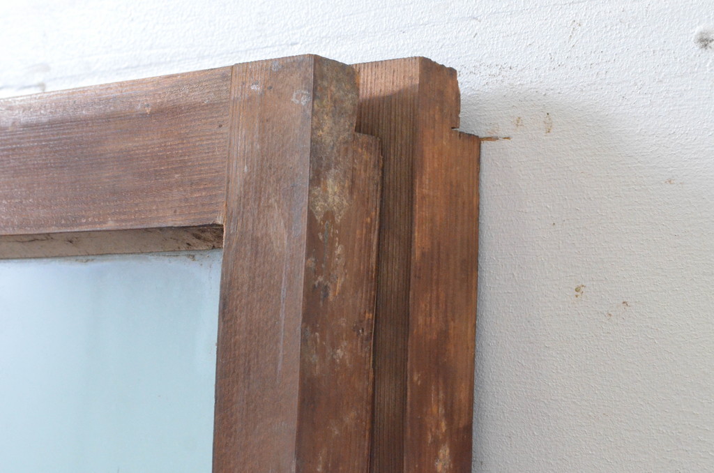 アンティーク建具　上手物!　古い木味の面取り桟ガラス窓2枚セット(ガラス戸、引き戸)(R-065267)