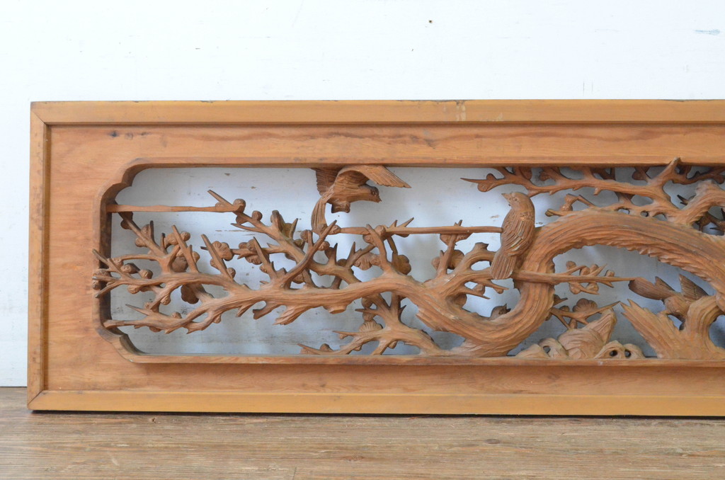 和製ビンテージ　厚みのある彫刻が美しい松、梅の欄間2枚セット(明り取り、明かり取り、建具、ヴィンテージ)(R-065054)