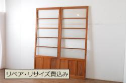 アンティーク建具　杉材　経年を感じさせる木味が魅力の板戸窓2枚セット(引き戸)(R-067782)