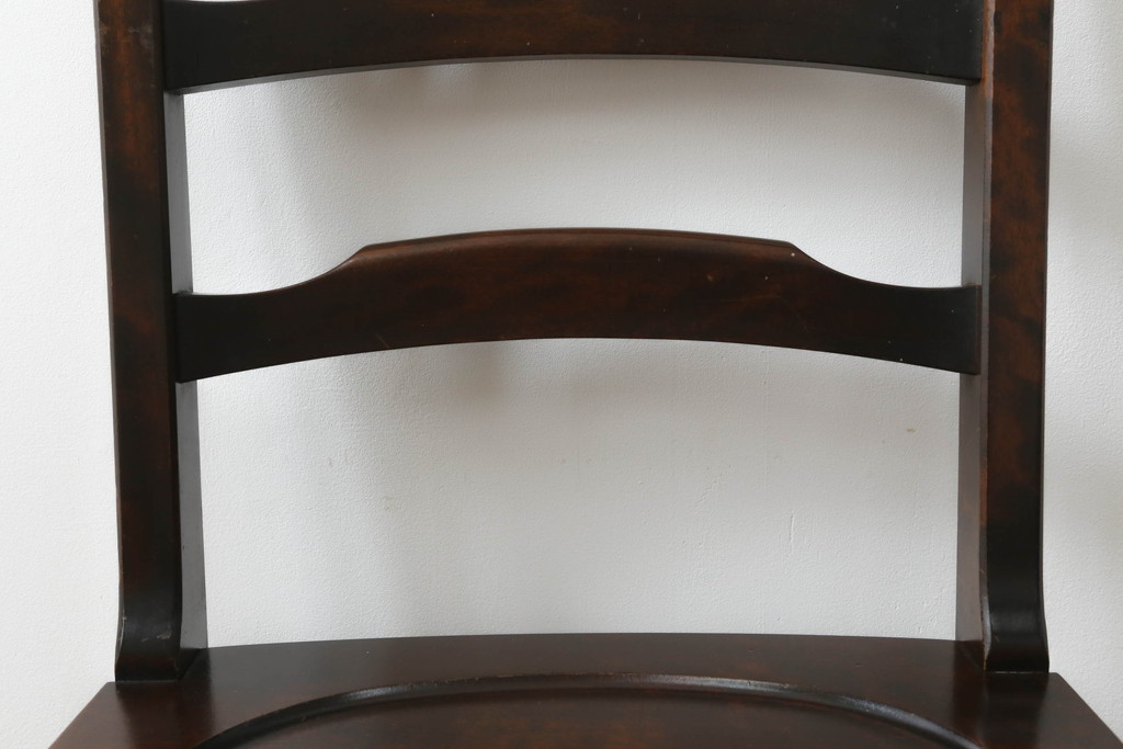 中古　北海道民芸家具　HM620　滑らかな木肌が上品なダイニングチェア(椅子、イス、ダイニングチェア、板座チェア、ラダーバックチェア)(R-069002)