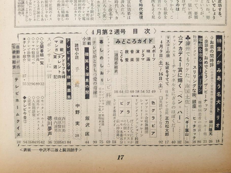 昭和35年4月第2週号　旺文社　週刊テレビ時代(テレビ雑誌、TVガイド、1960年)(R-074573)