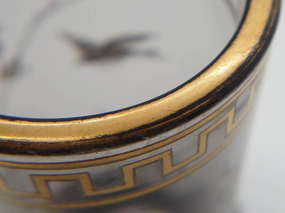稀少　フランス　1880年～1900年頃　オールドバカラ　Baccarat　ジャポニズム　花鳥文　金彩　台座付き　細やかな意匠が施されたエレガントな雰囲気溢れる花瓶2個セット(フルレッドクリスタルガラス、筒型、花器、花入れ、箱付き)(R-074575)
