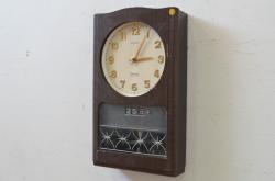 和製アンティーク　昭和レトロ　木目調デザインが素敵な掛け時計(柱時計、古時計、振り子時計)(R-072409)