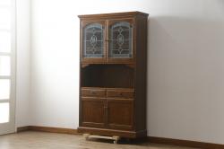 【セミオーダー家具実例】木製本箱をリメイク!建具に結霜ガラス、クリアガラスを使用したラフジュ工房オリジナルのステンドグラスを組み入れました。(収納棚、戸棚、キャビネット、ブックケース)