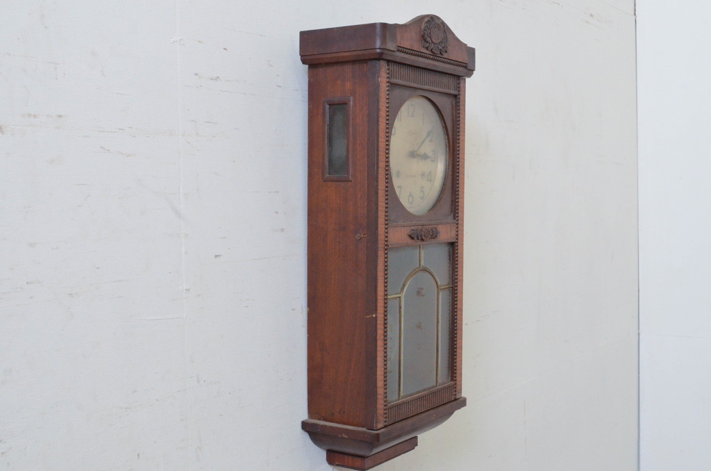 和製アンティーク　精工舎(SEIKOSHA、セイコー)　TRADE(S)MARK　花の彫刻が素敵な掛け時計(柱時計、古時計、振り子時計)(R-072158)