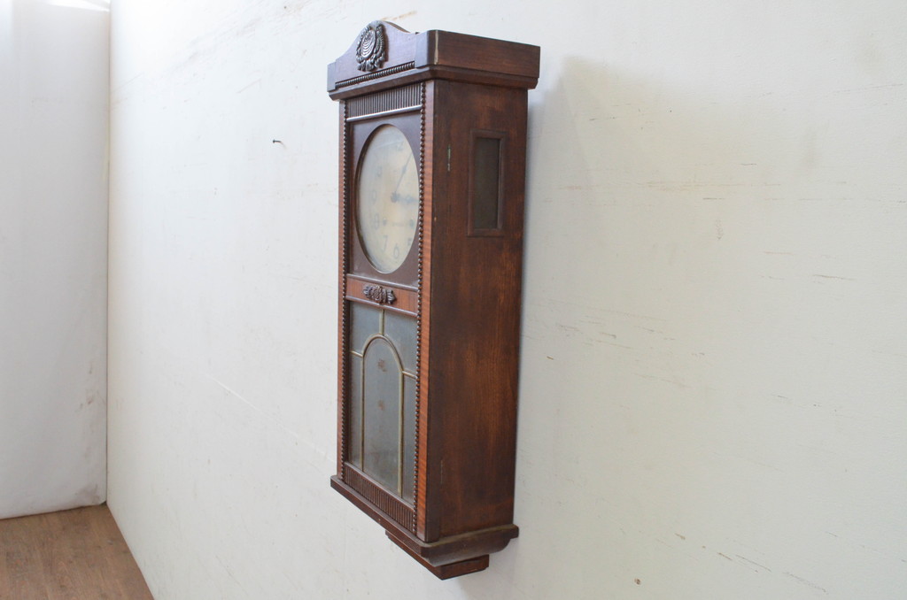 和製アンティーク　精工舎(SEIKOSHA、セイコー)　TRADE(S)MARK　花の彫刻が素敵な掛け時計(柱時計、古時計、振り子時計)(R-072158)