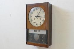 アンティーク時計　昭和中期　Meiji(明治時計社)　ゼンマイ式　レリーフがシックな掛け時計(柱時計、振り子時計)(R-045751)