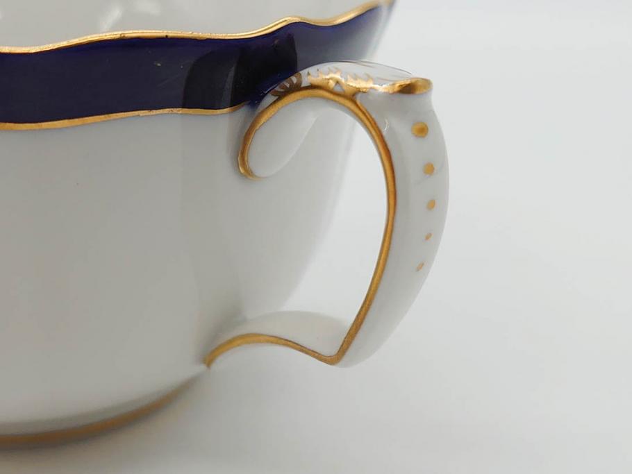ドイツ　マイセン　Meissen　コバルトブルー　金彩　二つ花　フラワー　洗練された上品なデザインが目を惹くティーカップ&ソーサー2客セット(洋食器、C&S)(R-074580)