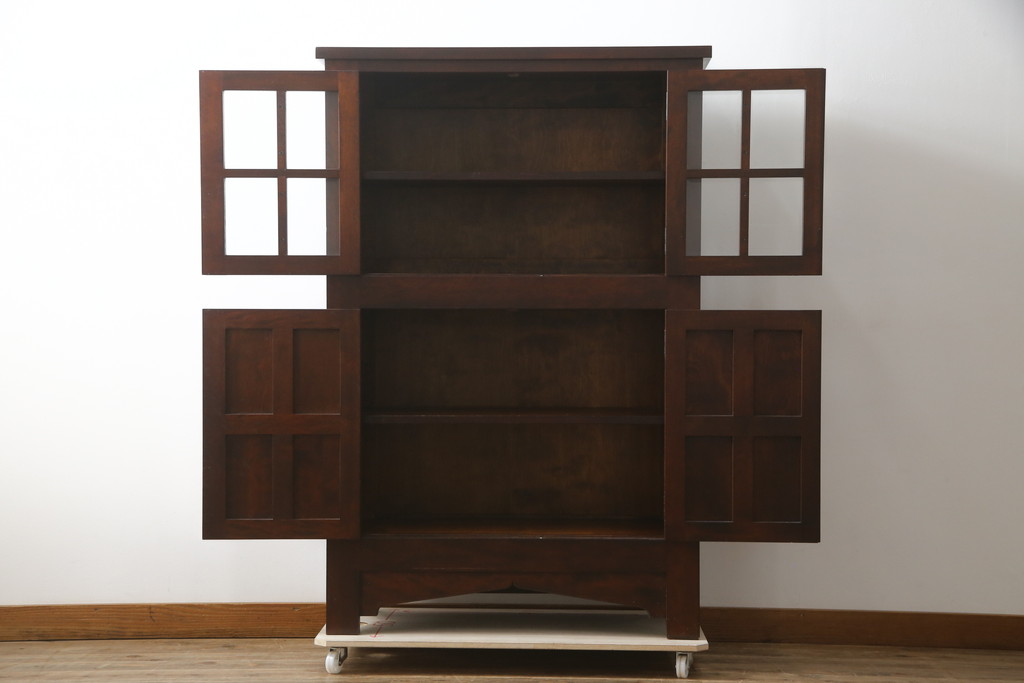 中古　美品　松本民芸家具　お洒落な空間づくりに活躍するクラシックなA型ワインボード(ワインラック、キャビネット、収納棚、戸棚、食器棚、カップボード)(定価約65万円)(R-079189)