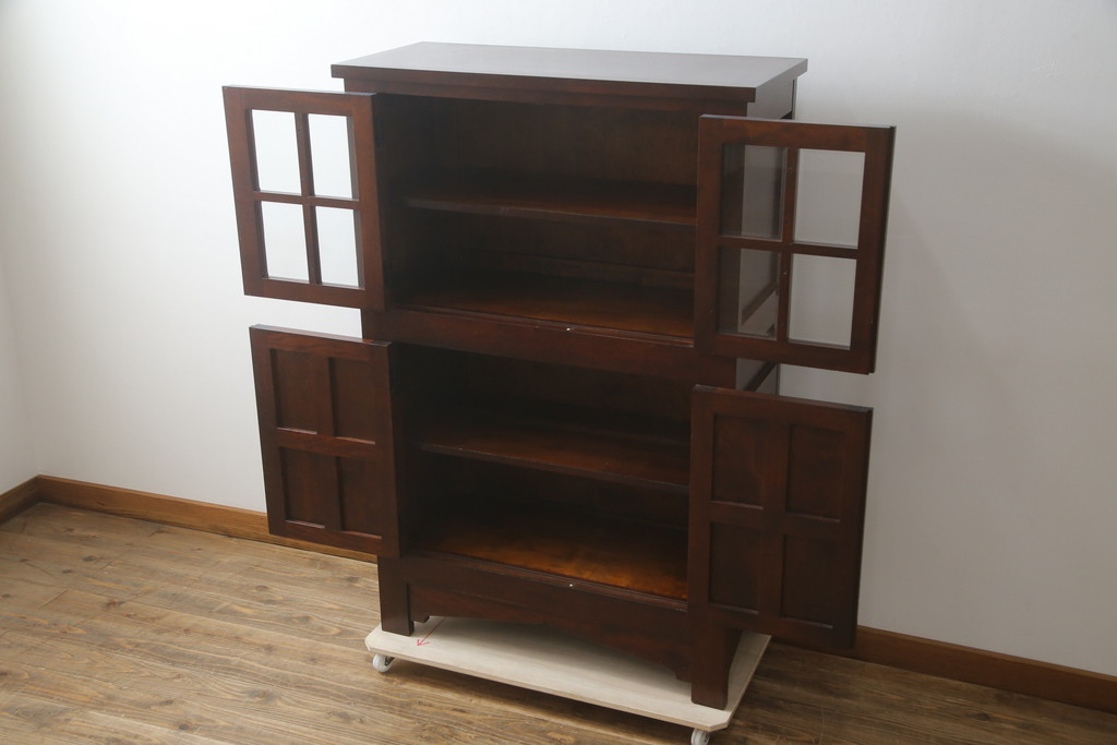 中古　美品　松本民芸家具　お洒落な空間づくりに活躍するクラシックなA型ワインボード(ワインラック、キャビネット、収納棚、戸棚、食器棚、カップボード)(定価約65万円)(R-079189)