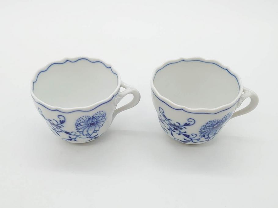 ドイツ　マイセン　Meissen　ブルーオニオン　意匠をこらした凝ったデザインが魅力的なモカカップ2客&オープンワーク透かしプレート2枚セット(皿、洋食器)(R-074581)