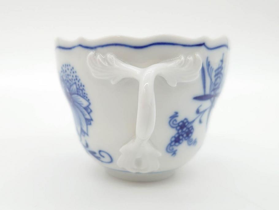 ドイツ　マイセン　Meissen　ブルーオニオン　意匠をこらした凝ったデザインが魅力的なモカカップ2客&オープンワーク透かしプレート2枚セット(皿、洋食器)(R-074581)