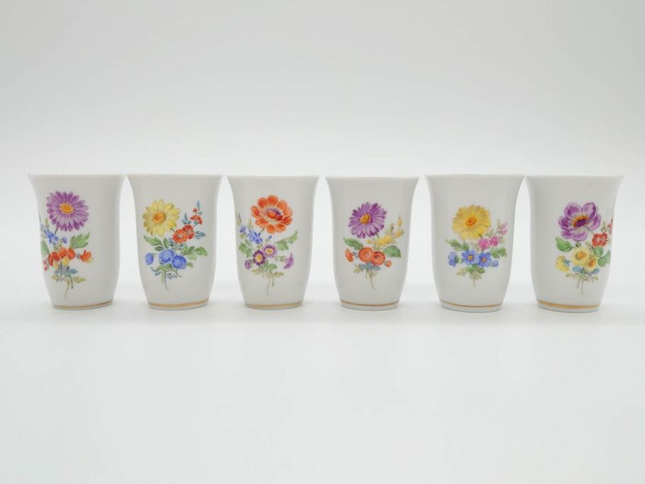 ドイツ　マイセン　Meissen　フラワー　多彩な花たちが華やぎをもたらしてくれるリキュールセット(花、ボトル、トレイ、トレー、カップ6客、酒器、洋食器)(R-074583)
