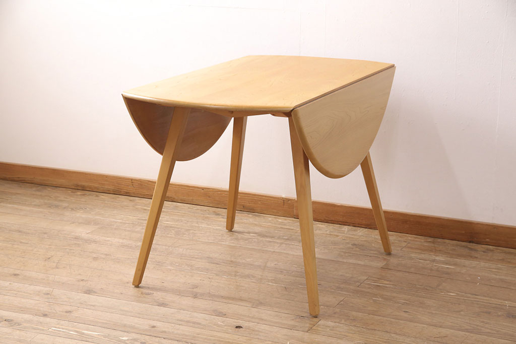 ヴィンテージ家具　イギリス　ERCOL(アーコール)　エルム材　ウィンザードロップリーフテーブル(バタフライテーブル、ラウンドテーブル、ビンテージ)(R-050209)