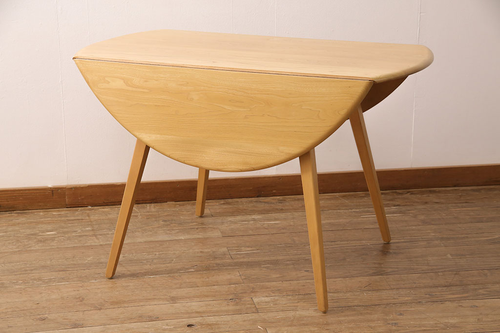 ヴィンテージ家具　イギリス　ERCOL(アーコール)　エルム材　ウィンザードロップリーフテーブル(バタフライテーブル、ラウンドテーブル、ビンテージ)(R-050209)