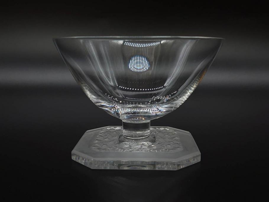 アンティーク　ルネ・ラリック(R.LALIQUE)　洗練されたデザインが優美な印象を与えるシャンパングラス2客セット(ヒナギク、パクレット、デイジー、デザート、コンポート、フルーツ、小鉢、ミニボウル、ガラス)(R-074587)