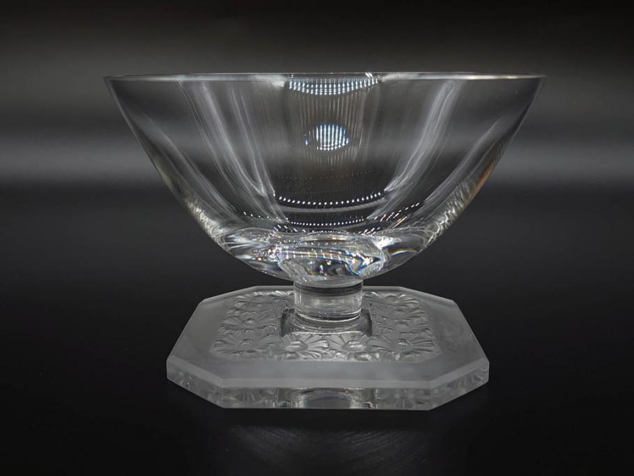 アンティーク　ルネ・ラリック(R.LALIQUE)　洗練されたデザインが優美な印象を与えるシャンパングラス2客セット(ヒナギク、パクレット、デイジー、デザート、コンポート、フルーツ、小鉢、ミニボウル、ガラス)(R-074587)