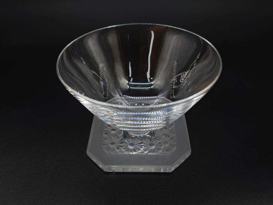 アンティーク　ルネ・ラリック(R.LALIQUE)　洗練されたデザインが優美な印象を与えるシャンパングラス2客セット(ヒナギク、パクレット、デイジー、デザート、コンポート、フルーツ、小鉢、ミニボウル、ガラス)(R-074587)