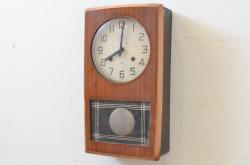 アンティーク時計　アメリカ　E. INGRAHAM&CO(イングラハム)　レトロな雰囲気と振り子の意匠が魅力的な四つ丸本だるま時計(掛け時計、柱時計、古時計、振り子時計、本ダルマ時計)(R-072246)