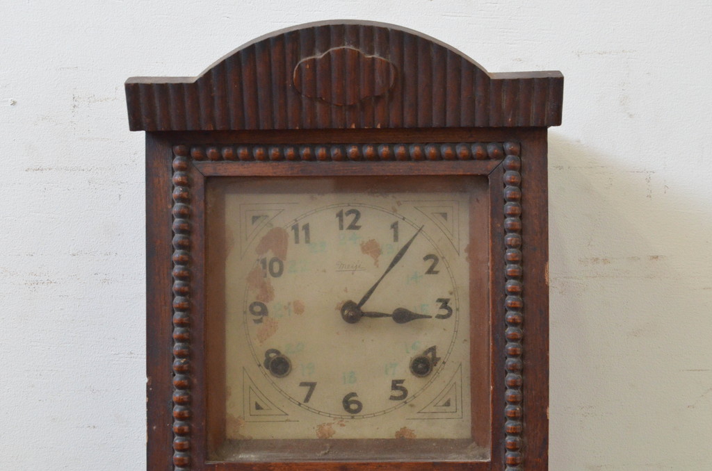 和製アンティーク　Meiji(明治時計社)　クラシカルなデザインが素敵な掛け時計(柱時計、古時計、振り子時計)(R-072166)
