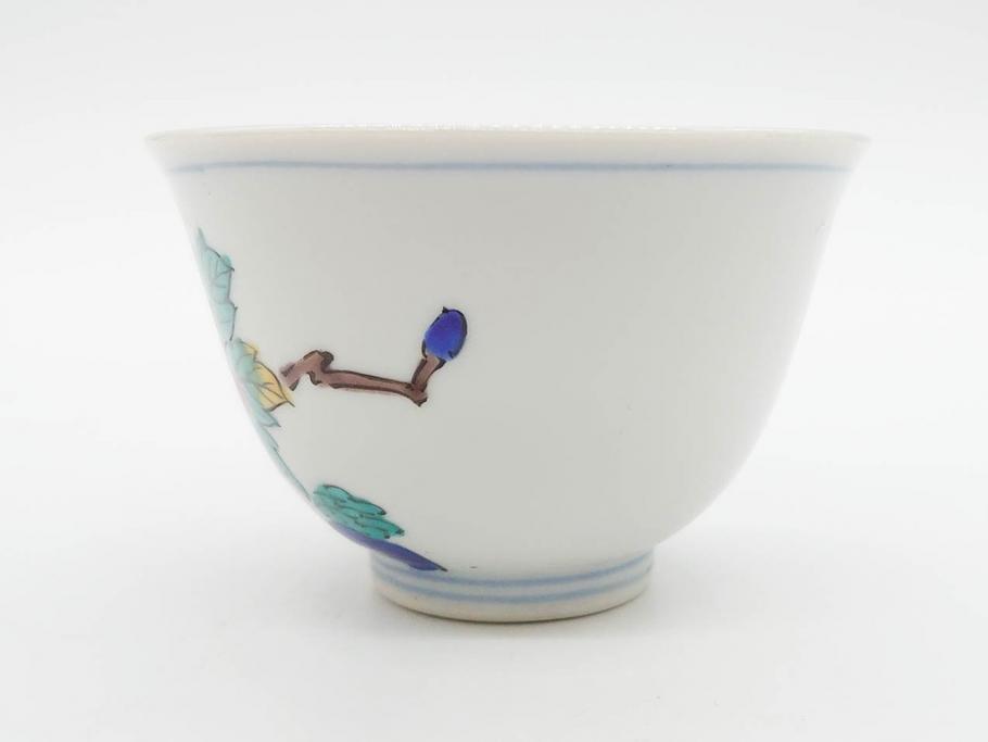 山田義明(号龍山)　九谷焼　花鳥図　約9cm　2.8寸　豊かな色彩が美しい汲出碗5客セット(牡丹、ぼたん、茶器、煎茶道具、湯のみ、湯呑み、共箱付き、和食器、裏印、二寸八分)(R-079610)