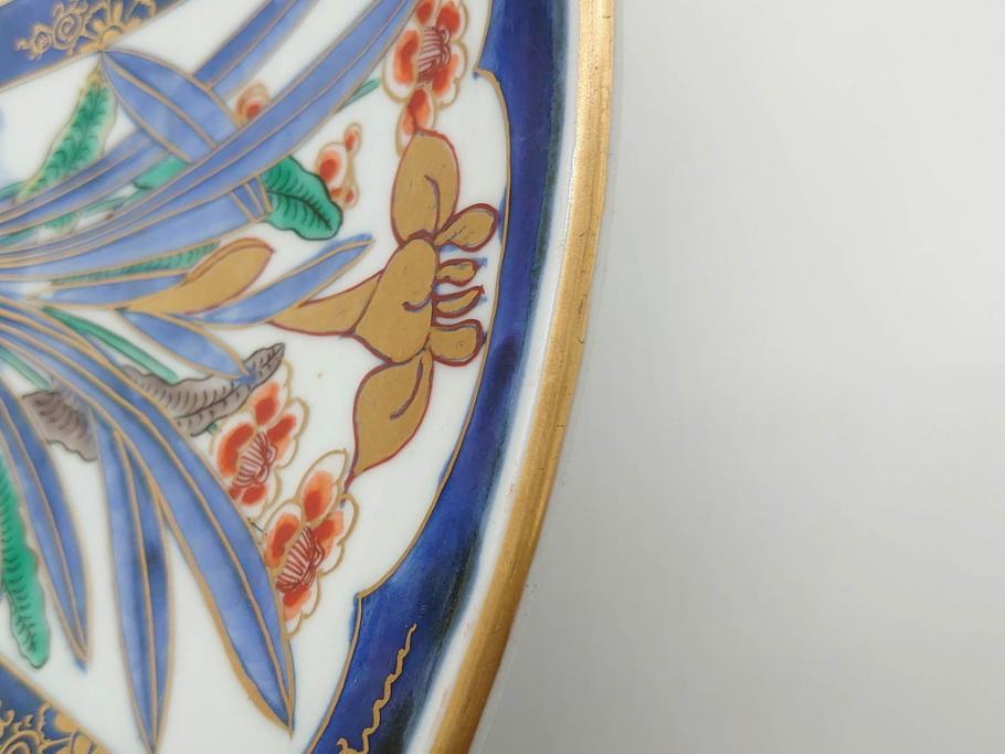 江戸期　古伊万里　染付　色絵　花菖蒲　約48cm　1尺5寸　煌びやかで優雅な大皿(花しょうぶ、花唐草模様、金彩、尺皿、和食器、和皿、一尺五寸)(R-079611)