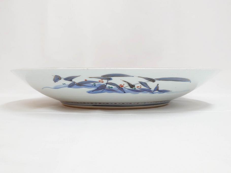 江戸期　古伊万里　染付　色絵　花菖蒲　約48cm　1尺5寸　煌びやかで優雅な大皿(花しょうぶ、花唐草模様、金彩、尺皿、和食器、和皿、一尺五寸)(R-079611)