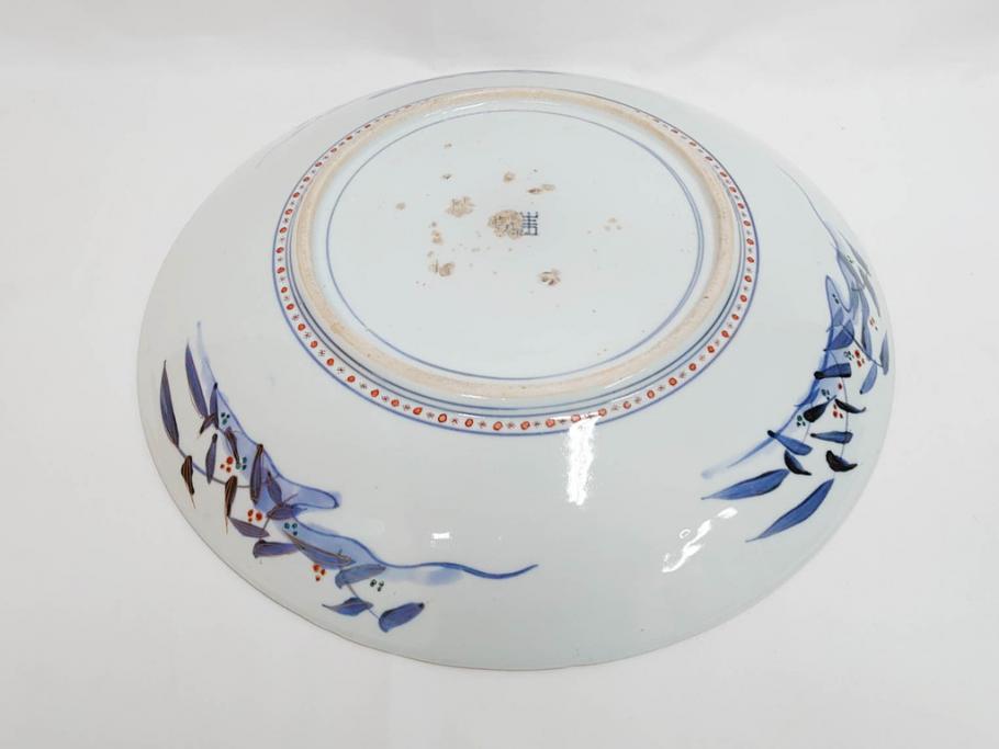江戸期　古伊万里　染付　色絵　花菖蒲　約48cm　1尺5寸　煌びやかで優雅な大皿(花しょうぶ、花唐草模様、金彩、尺皿、和食器、和皿、一尺五寸)(R-079611)