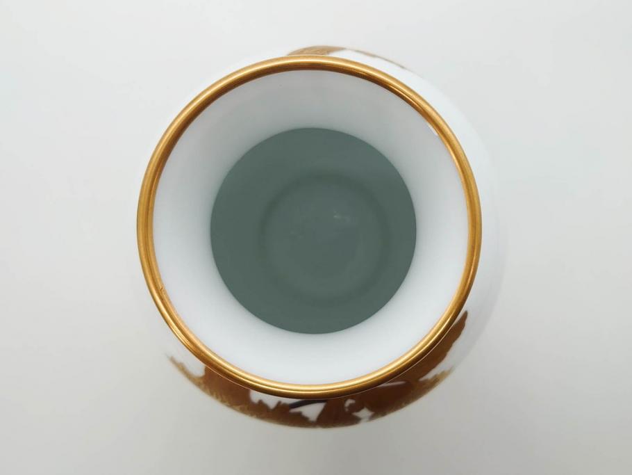 大倉陶園(OKURA、OAC)　金蝕カトレア 高さ 約27cm/ブルーローズ 高さ 約15cm　気品漂う花瓶2点セット(バラ、薔薇、金彩、花生け、花器、花入、フラワーベース、白磁)(R-079613)